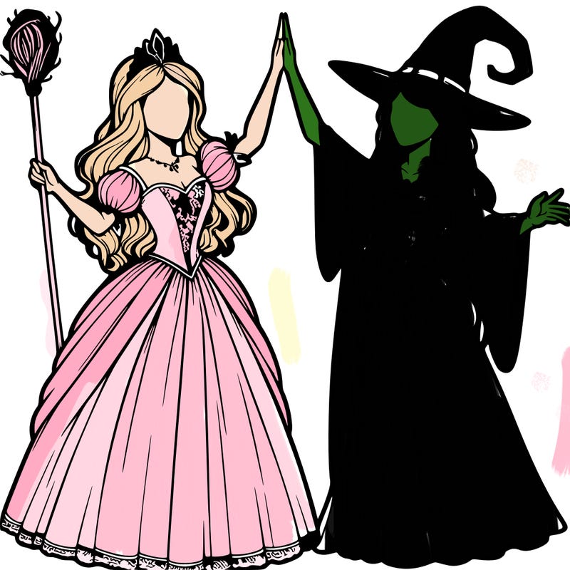 detailed realistic split of a princess and a witch