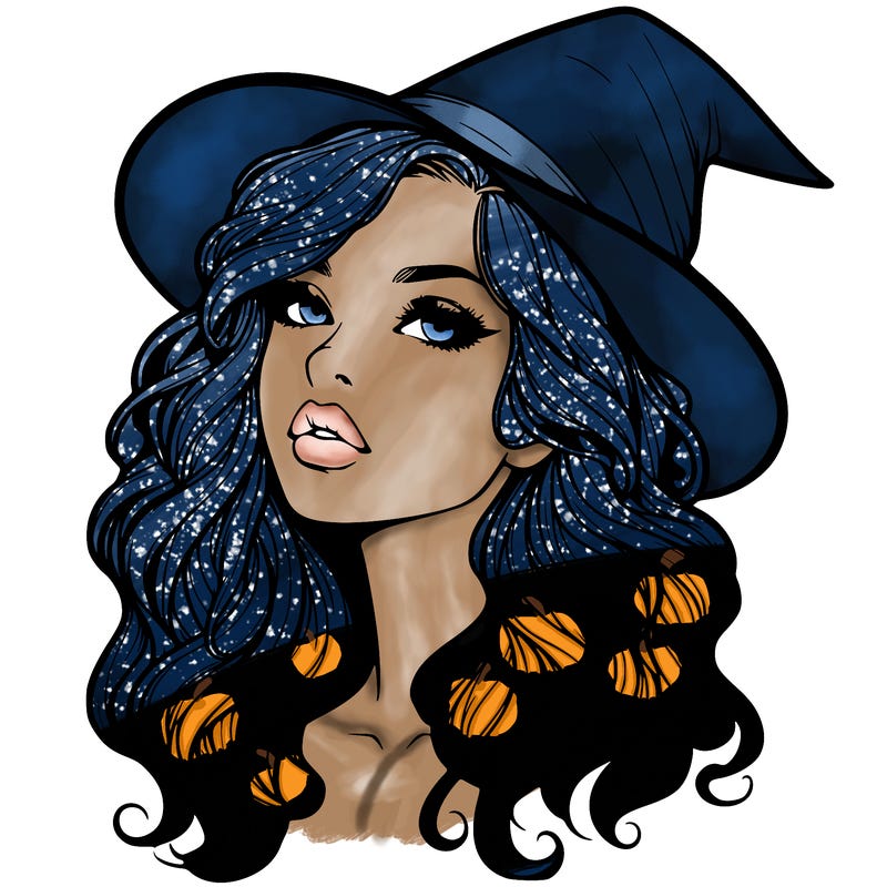 realistic witch girl with wavy hair and lips