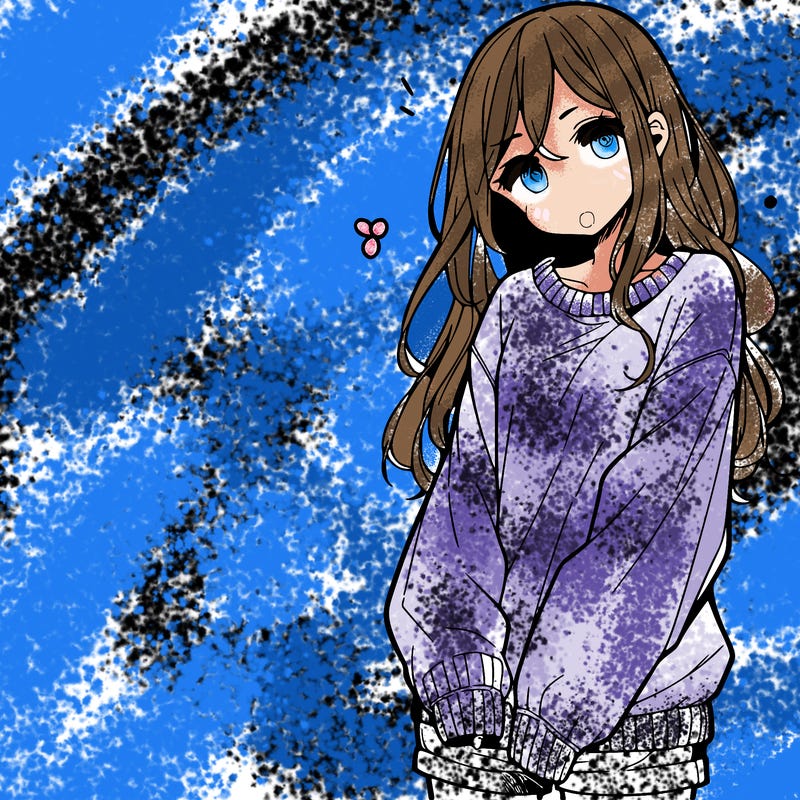 manga teen girl  in a sweater and baggy pants