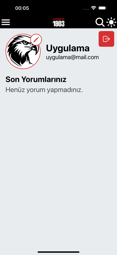 Beşiktaş 독수리 로고가 있는 Haber1903 VIP 모바일 앱 사용자 프로필 화면