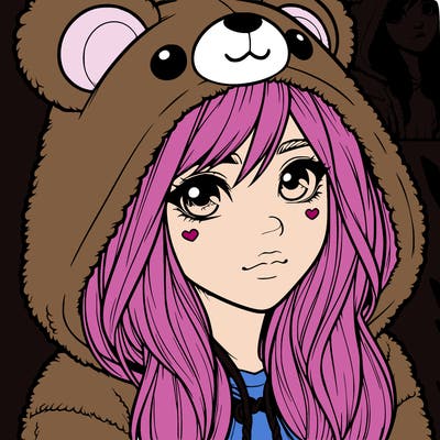 realistic girl in a bear hoodie