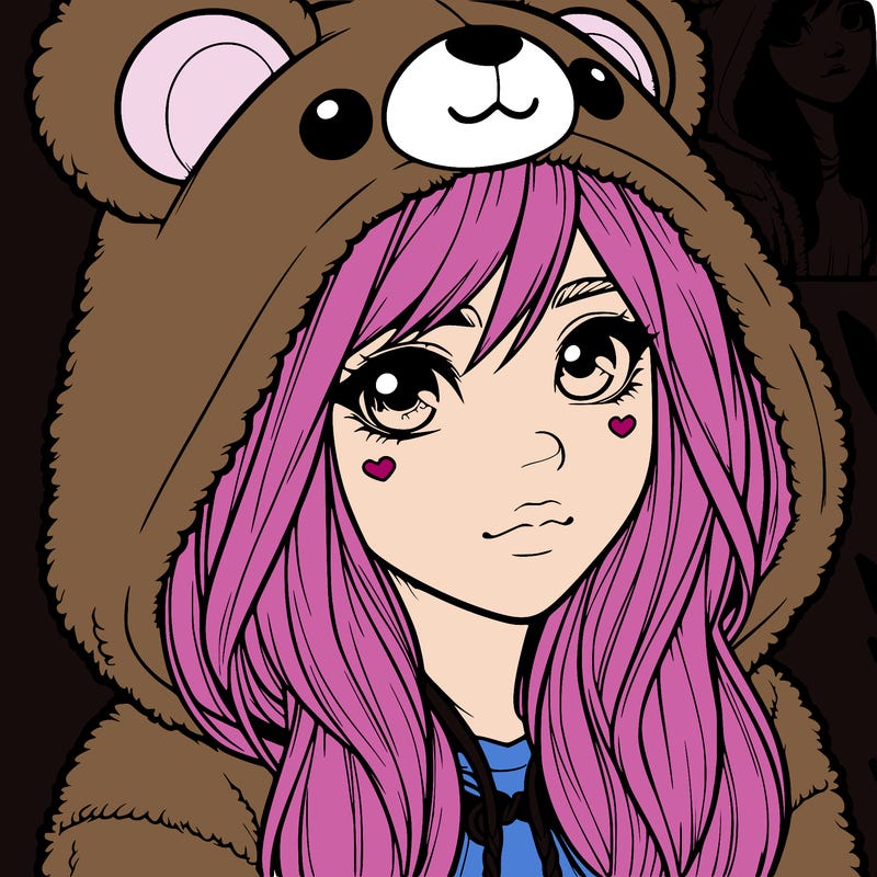 realistic girl in a bear hoodie