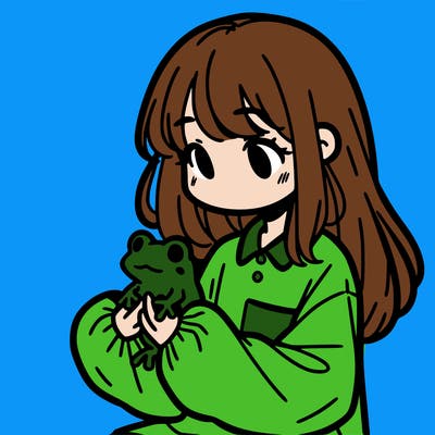 girl with long hair and a oversized shirt. and she is holding a frog