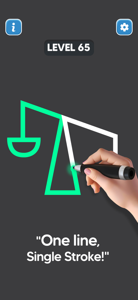 A hand drawing a single continuous line to solve a logic puzzle on a mobile screen