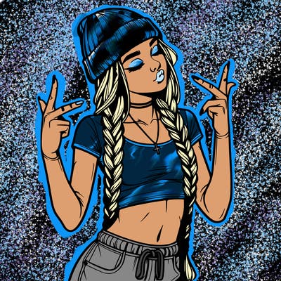 realistic teenage girl with braids and a beanie and crop top doing 🫶🏼