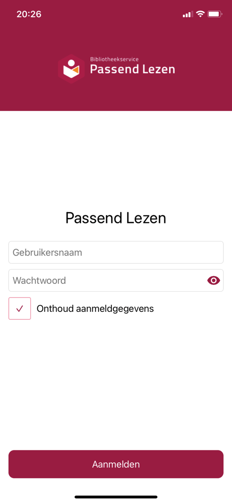Passend Lezen - Passend Lezen app login screen showing username and password input fields