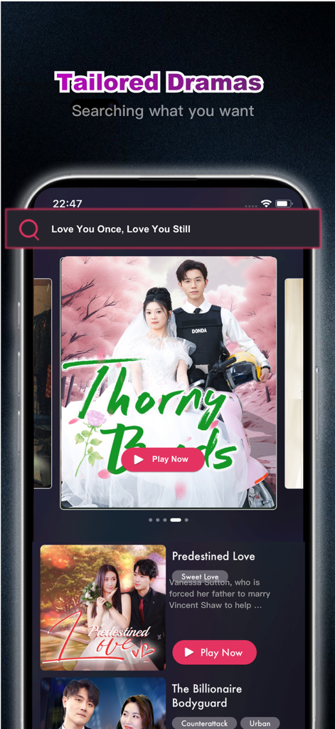 CoolDrama-Short Dramas&Movies - CoolDrama app interface showing tailored short dramas and a search bar for mini-series.