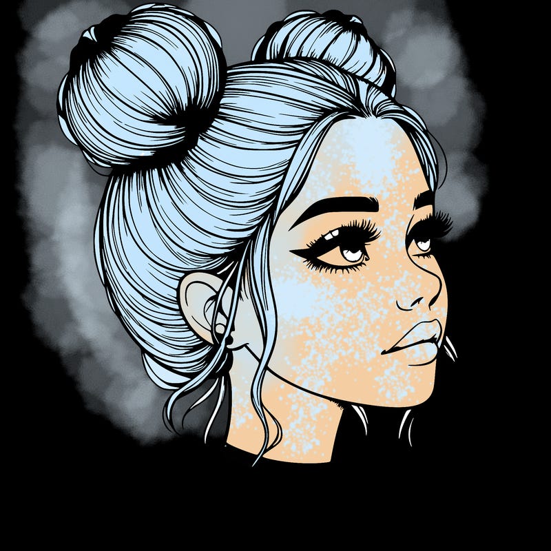 realistic girl with buns on the top of her head