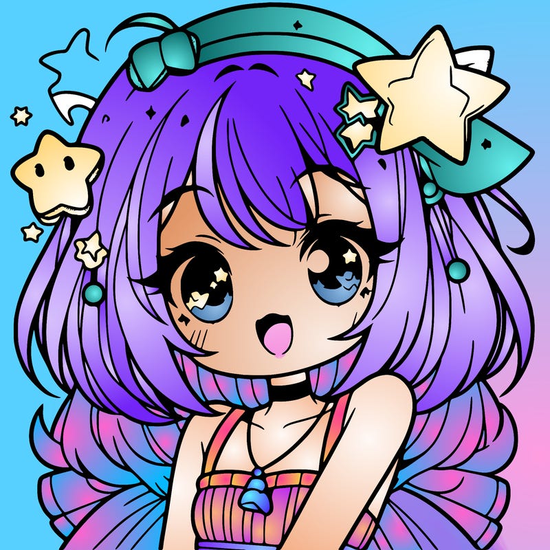 cute anime girl with star accessories