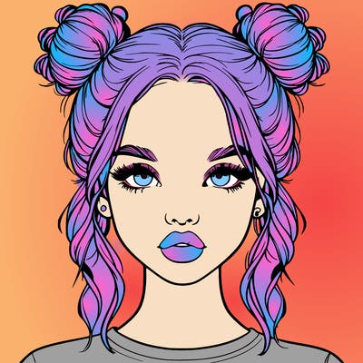 realistic girl with two buns in hair and lips