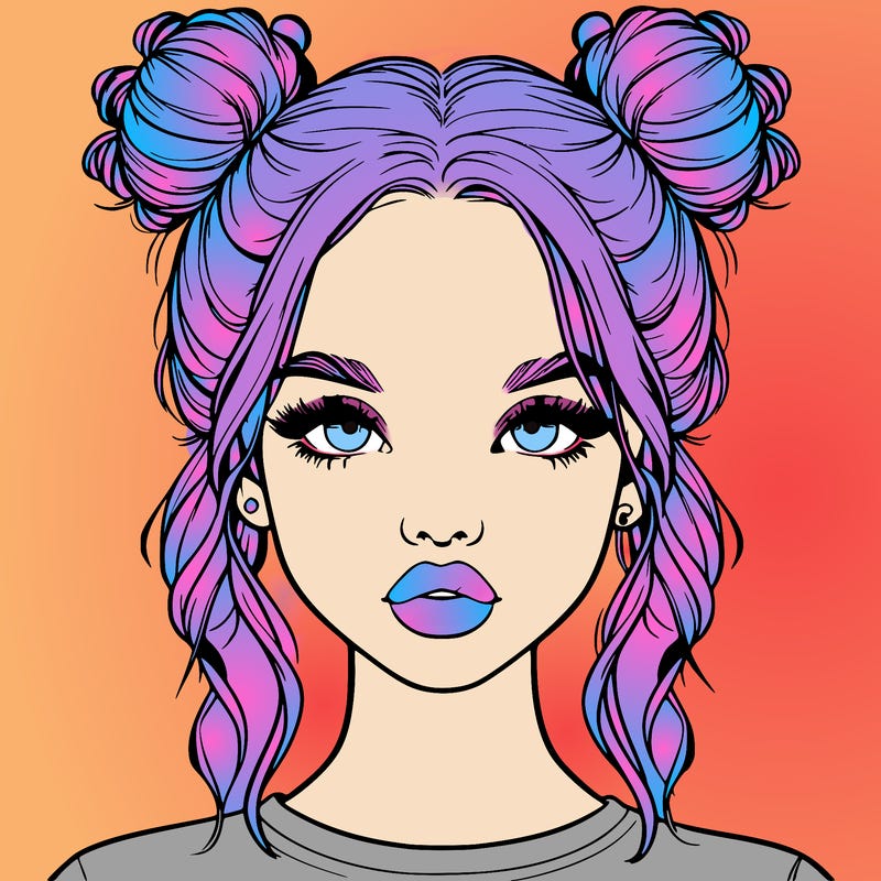 realistic girl with two buns in hair and lips