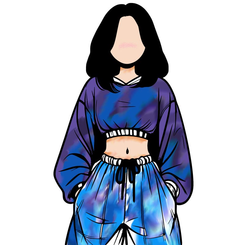 realistic girl faceless with baggy pants and a crop top