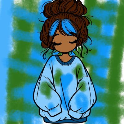 girl with baggy sweatshirt and messy bun