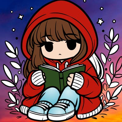 girl in oversized hoodie reading a book