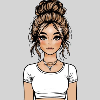 realistic girl with messy bun and croptop