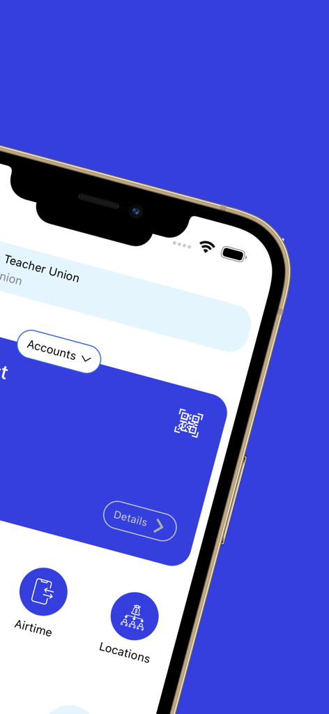 CU Wallet mobile app interface showing credit union account details and icons for airtime and locations