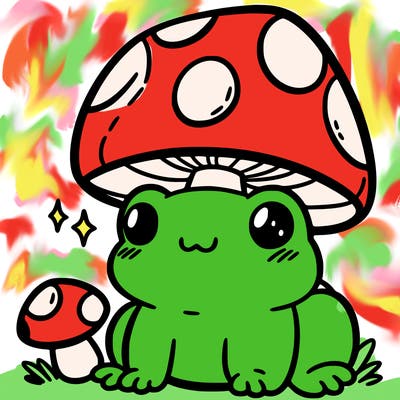 a cute frog with a mushroom hat