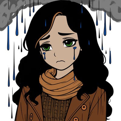 sad realistic girl ln the rain