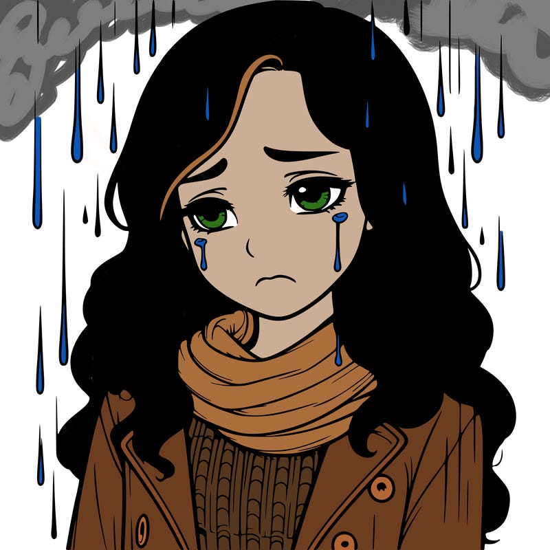 sad realistic girl ln the rain