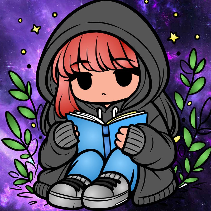 girl in oversized hoodie reading a book