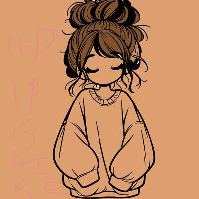 girl with baggy sweatshirt and messy bun