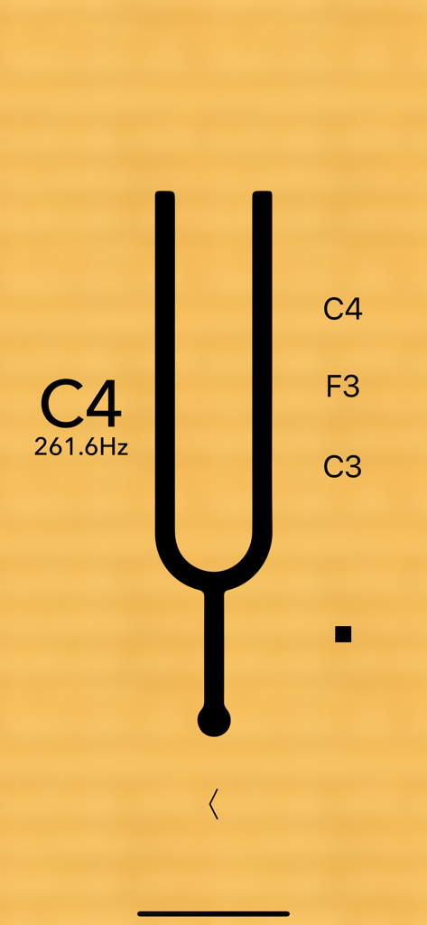 Sanshin Tuner Pro - 三線チューナーProアプリのデジタルチューニングフォーク画面、ノートとヘルツでの周波数を表示