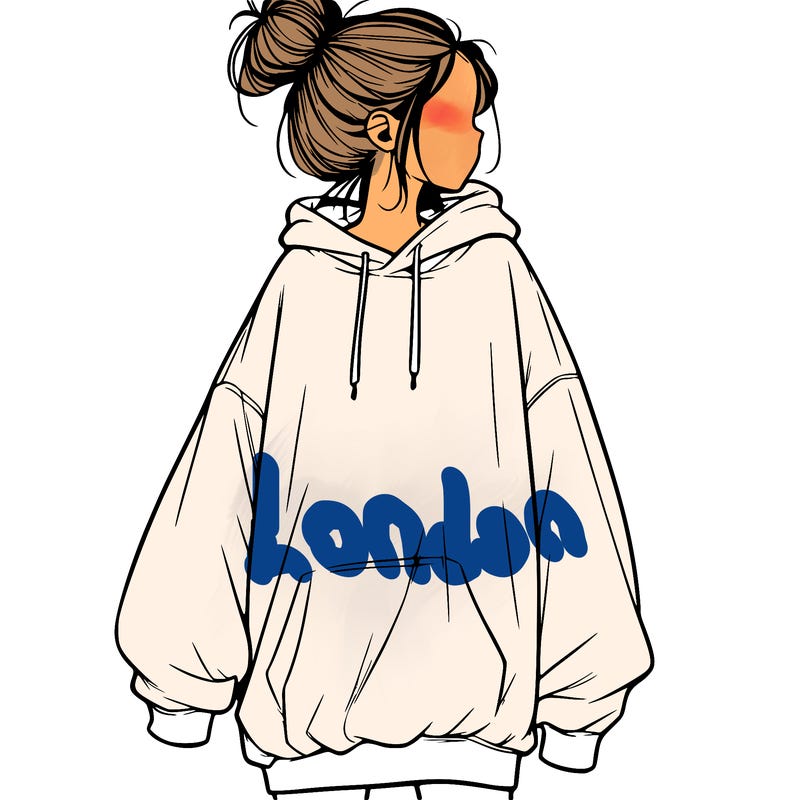 realistic girl with a oversized sweatshirt on and a bun