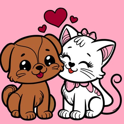 cat with a dog and in love