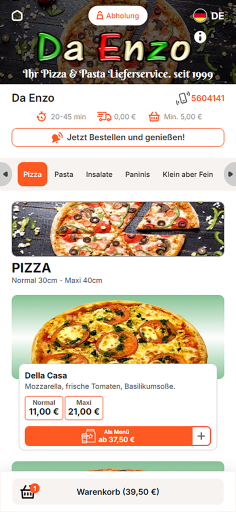 Pizzeria Da Enzo Bielefeld - Pizzeria Da Enzo Bielefeld mobile app showing the pizza menu