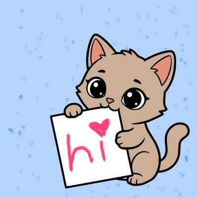 a small cat with a blank sheet of paper in its hand. the cat is sooooooo cute!