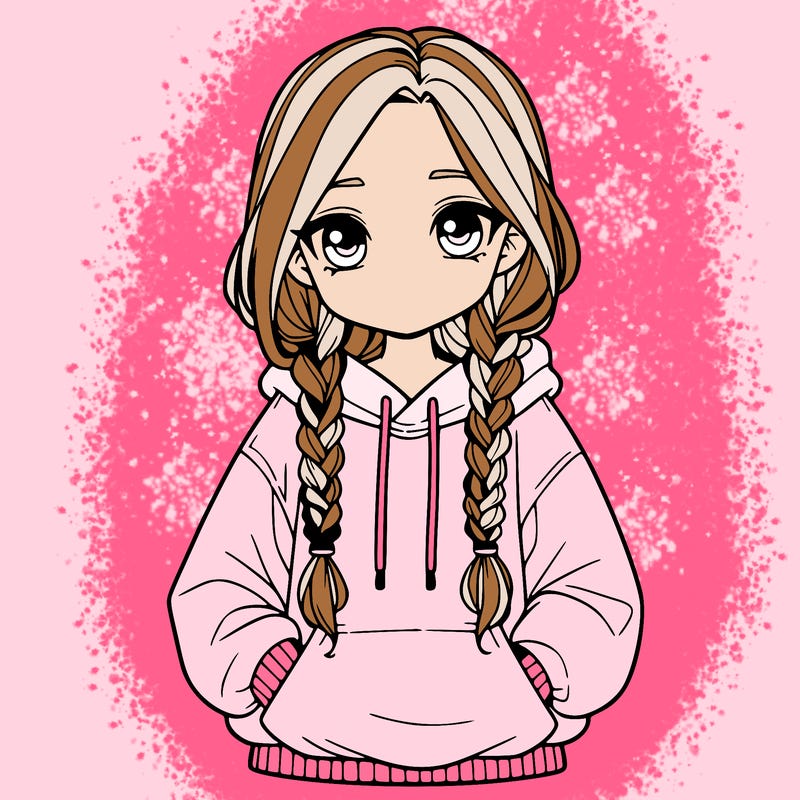 a realistic girl with a oversized hoodie and she has braids