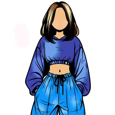 realistic girl faceless with baggy pants and a crop top