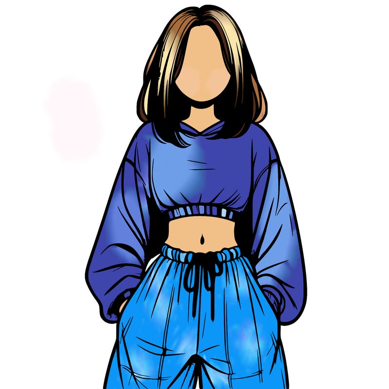 realistic girl faceless with baggy pants and a crop top