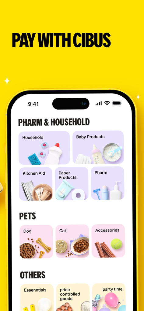Yango Deli app interface showing various shopping categories like pharmacy household and pet supplies
