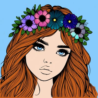 realistic girl with flowers crown