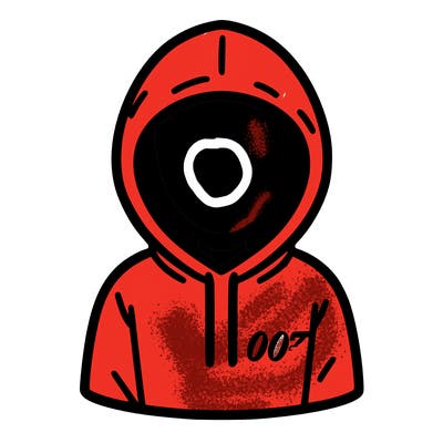 a person with non face waering a hoodie with a small 007 symbol