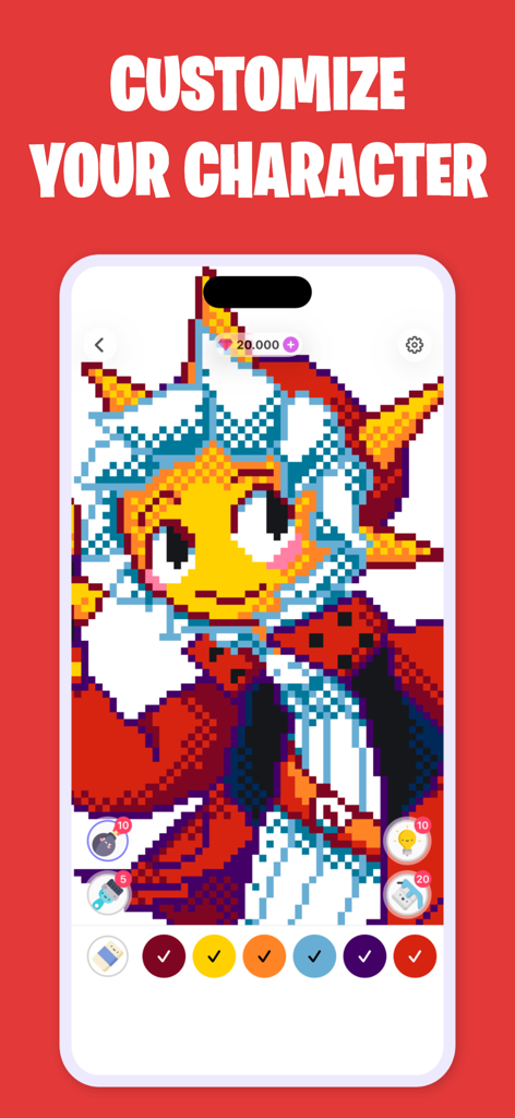 Pixelnite for Fortnite - A mobile app interface showing a pixel art Fortnite character being colored using a color by number system