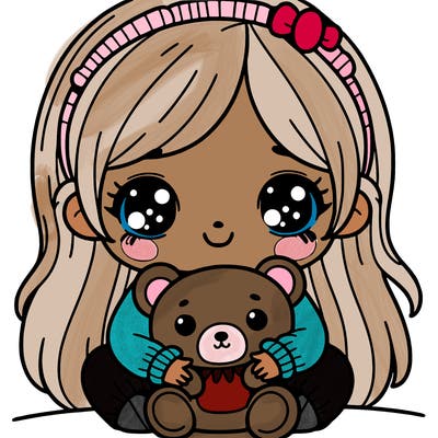 girl with a bear plushie