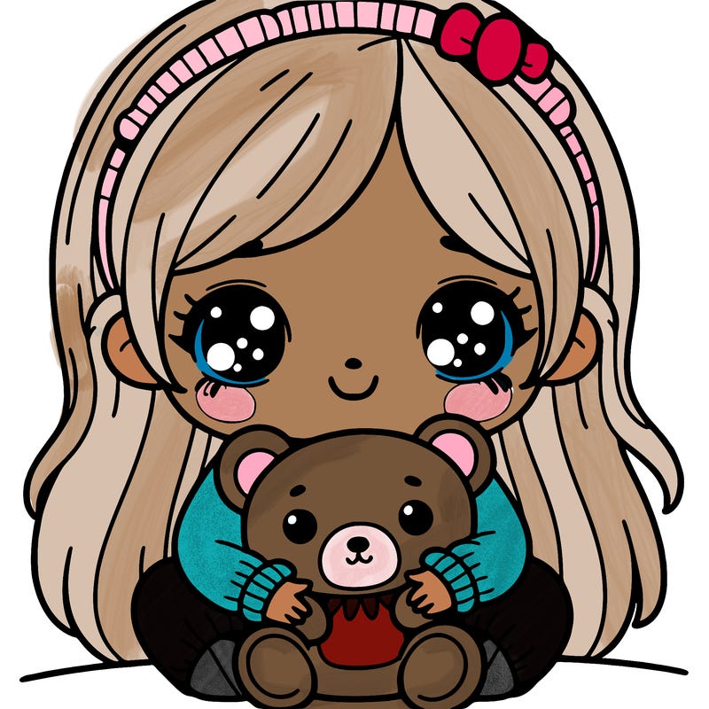 girl with a bear plushie