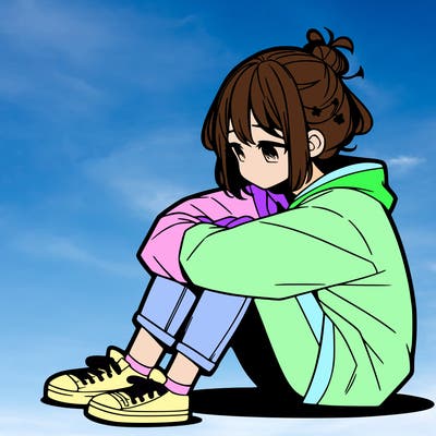 sad anime girl sitting alone