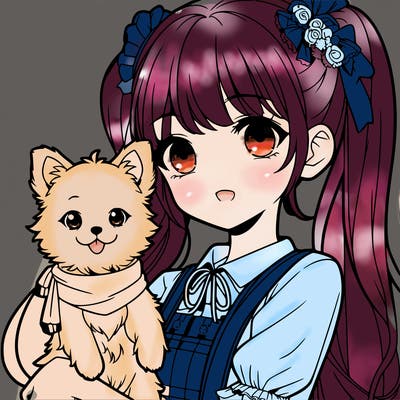 anime girl and her beautiful little dog
