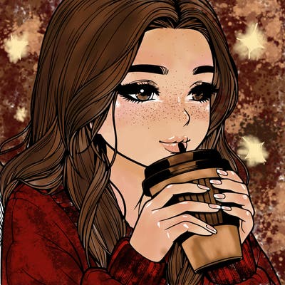 realistic girl drinking coffee