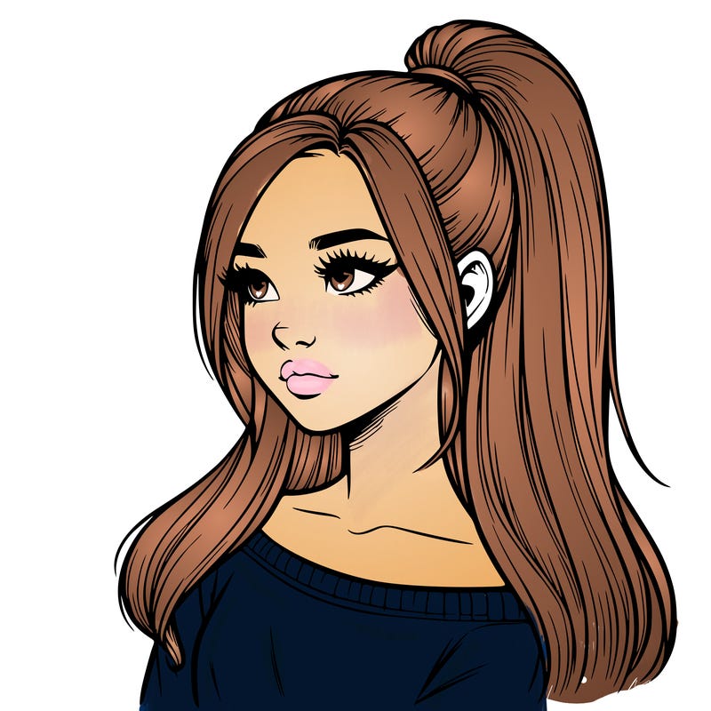 realistic girl with a high ponytail