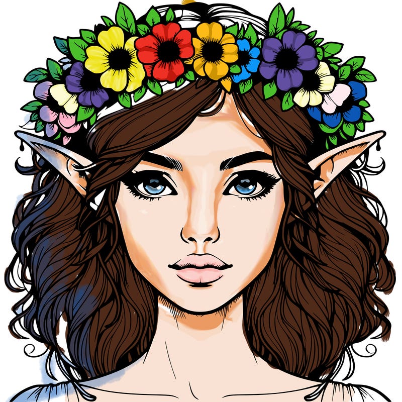 realistic female elf with flower crown