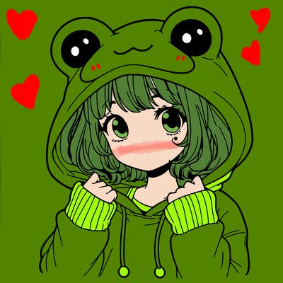 a cute teenage girl wearing a frog hoodie