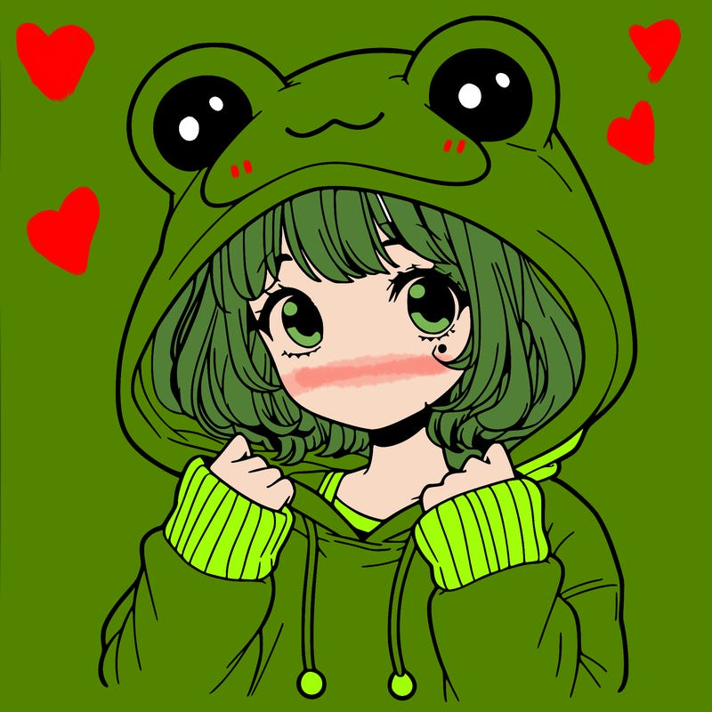 a cute teenage girl wearing a frog hoodie
