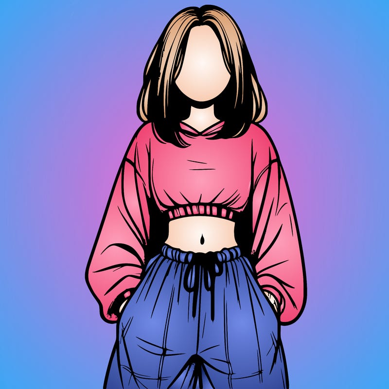 realistic girl faceless with baggy pants and a crop top
