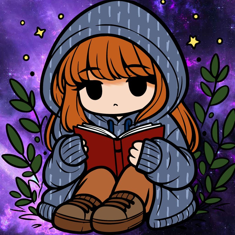 girl in oversized hoodie reading a book