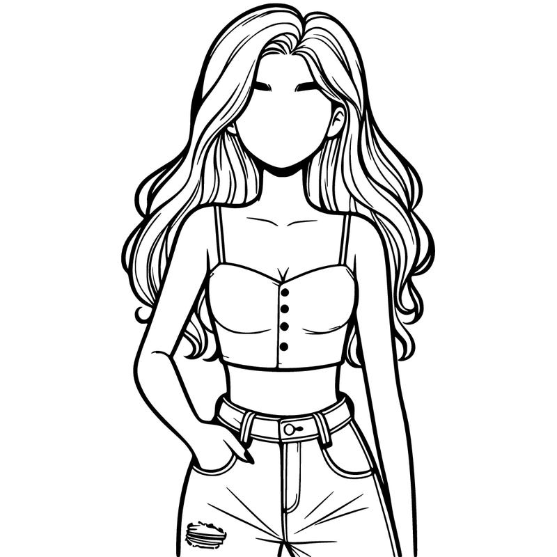 pretty girl with no mouth in a crop top in and jeans