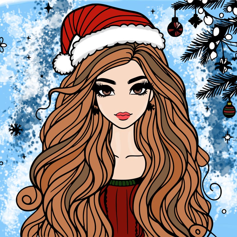 christmas fashionable female model and long hair